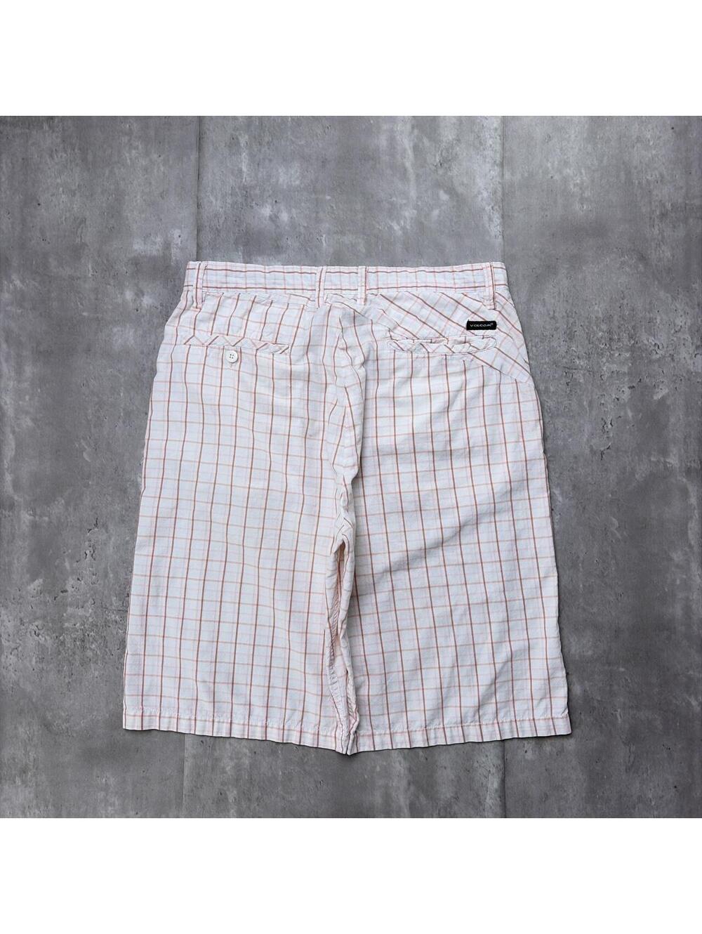 Y2K White Volcom Surf Grunge Plaid Baggy Skater Shorts